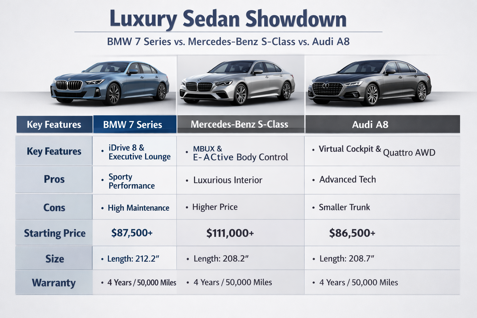 BMW 7 Series vs Mercedes S-Class vs Audi A8 luxury sedan comparison